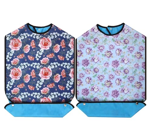 XINFULLWOL Erwachsene Lätzchen mit Crumb Catcher. Wasserdichte und wiederverwendbare Kleidung Protektoren für ältere Frauen für Männer oder Jeder, der motorische Fähigkeiten verloren hat (C&P-2) von XINFULLWOL