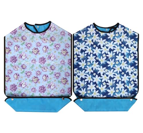 XINFULLWOL Erwachsene Lätzchen mit Crumb Catcher. Wasserdichte und wiederverwendbare Kleidung Protektoren für ältere Frauen für Männer oder Jeder, der motorische Fähigkeiten verloren hat (P&N-2) von XINFULLWOL