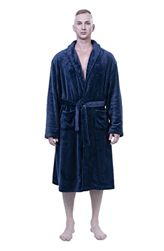 XING YE CHUAN Herren Fleece Robe Warm Plüsch Bademantel, navy, Large-X-Large von XING YE CHUAN