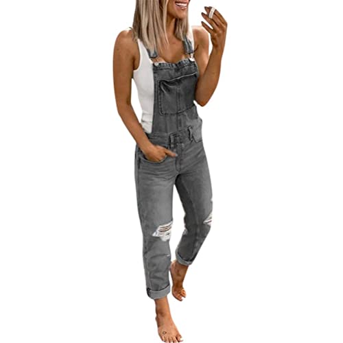 Jeanslatzhose Damen Latzhose Jeans Lange Hose Denim Overall Jumpsuit Playsuit Jeans Vintage Loose Fit Hoseanzug Romper (schwarz, M) von XINGENG
