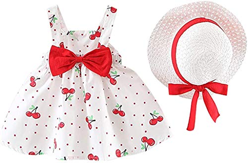 XINGENG Babykleidung Mädchen Sommer, Babykleidung Baby Mädchen Kleid Ärmelloses O-Neck-Kleid Blumenschleife Prinzessin Sommerkleider Festes Kleid (Rot, 12_Months) von XINGENG