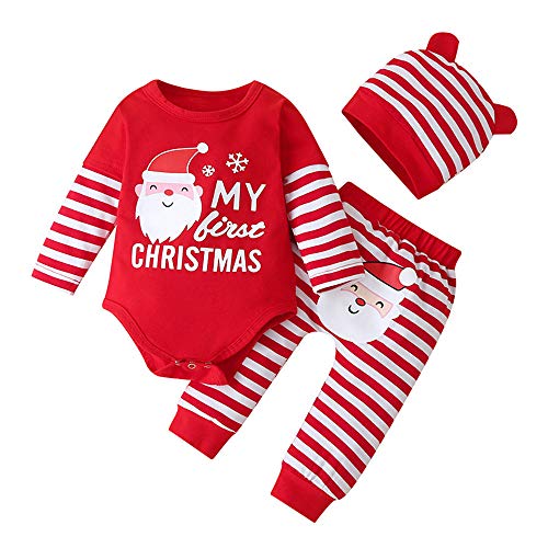 XINGENG Babykleidung Set Weihnachten Baby Kleidung Jungen Mädchen Langarm Body Strampler + Hose Neugeborene Babyset Weihnachtsoutfit My First Christmas (Rot-3,70) von XINGENG