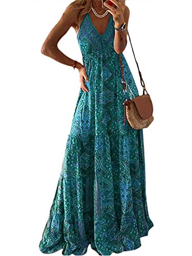 Damen Sommerkleider SchlingeMaxikleid Ärmelloses Strandkleider Casual Strand Kleider Elegant Lange Kleid (Grün, 2XL) von XINGENG