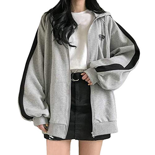 XINGENG Damen Sportjacke Kapuzenjacke Old Collge Hoodie Frühlingsjacke Hip Hop Boyfriends Stil Oberteile Sweatjacke Basic Pullover Jacke Kapuzenpullover Streifen Stitching Freizeitjacke (l) von XINGENG