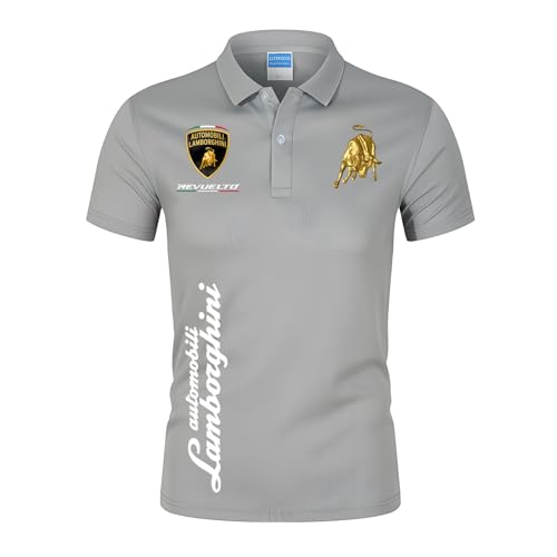 Wandershirt Herren Lam﻿bo.RGhi.ni, Moderner Soft Short Sleeve Po.lo-Shirt, Atmungsaktives Grafik Sportshirt Für Outdoor Golf, Casual Polo(Grey,L) von XINGHA