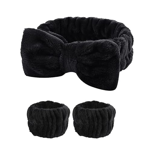 3pcs/set Schöne Bogenknotenform Armband Haarband Set Frauen Mädchen Waschen Gesicht Und Make Up Plüsch Armband Stirnbänder Elastische Armbänder Zum Waschen Von Gesicht Elastischer Plüsch Armbänder von XINGLIDA