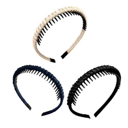 3pcs Geflecht Haarband Mit Griffzähne Für Frauen Gesichtswäsche Sportaktivität Bequem Verstellbares Haarzubehör Haarmanagementband von XINGLIDA