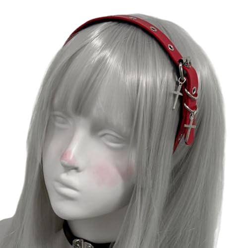 Grommet PU Leder Stirnband Einstellbar Für Frauen Punk 2000s Foto Requisiten Punk Rock Kopfbedeckung Heiße Mädchen Grommet Haarband von XINGLIDA