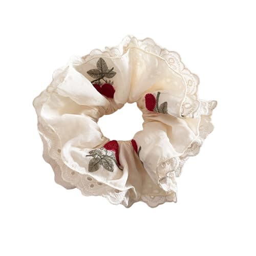 Spitzengeschnittene Elastische Haare Scrunchie Mit Stickblumen Dehnbares Haarband Hair Krawatte Für Pferdeschwanz Und Hochsteckfrisur Brötchen Styling Sticked Spitzenspitzer Scrunchie von XINGLIDA