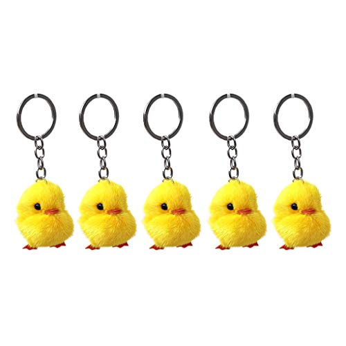 XINGLIDA 5 PCs Fashion Chick Keychain Dekoration Osterschlüsselungsauto Schlüsselringe Pelzige Gelbe Entenschlüsselkette von XINGLIDA