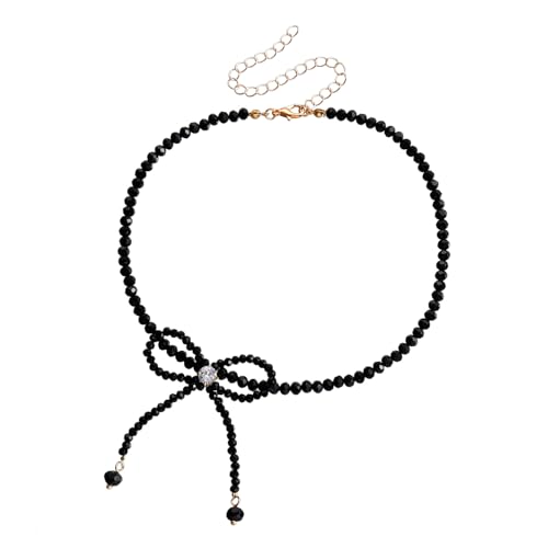 XINGLIDA Anmutiger Bogenknoten Halskette Schlüsselbeutel Kette Stylish Crystal Glass Perle Neckkette Vielseitige Schlüsselbeutel Kettenkette Einstellbarer Hals von XINGLIDA
