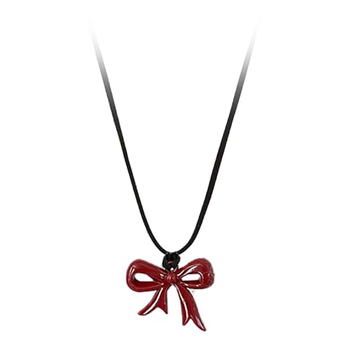 XINGLIDA Bowknot Heart Anhänger Halskette Mit Verstellbarer Schwarzer Lederschnur Stylish von XINGLIDA