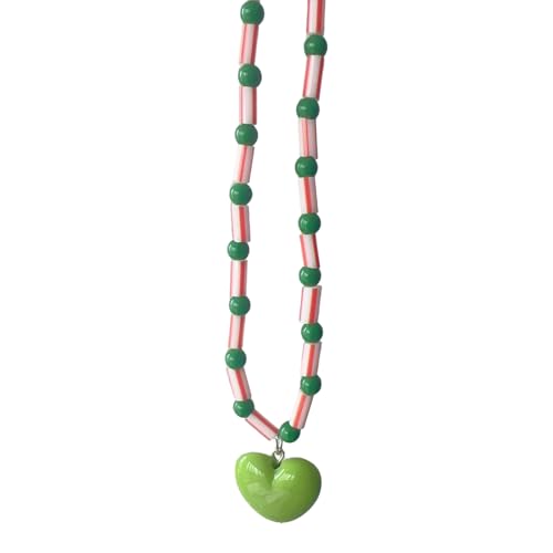 XINGLIDA Charm Halskette Herz Anhänger Halskette Perlenkette Herzharz Textur Halshalsschmuck Für Modische Liebhaber Einzigartiger Handgefertigter Schmuck von XINGLIDA