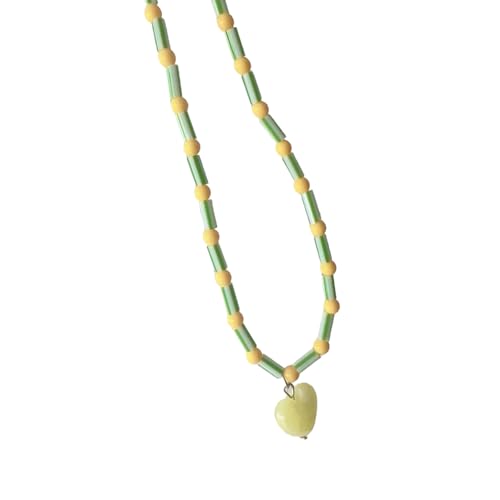 XINGLIDA Charm Halskette Herz Anhänger Halskette Perlenkette Herzharz Textur Halshalsschmuck Für Modische Liebhaber Einzigartiger Handgefertigter Schmuck von XINGLIDA