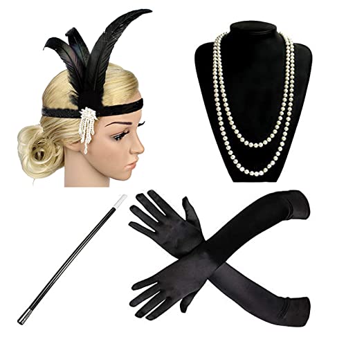 XINGLIDA Feder-Flapper-Stirnbänder, Halskette, Handschuhe, Stick der 1920er-Jahre, Abschlussball und schöne Kopfbedeckung, elegante Kopfbedeckung (W4#) von XINGLIDA