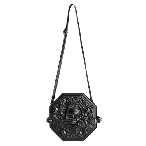 XINGLIDA Frauen Umhängetasche Schädel Crossbody Retro Boten PU Leder Handtasche Und Geldbörse Nieten Telefon Für Reiseblächen Frauen Schädel Schulter PU Leder Crossbody Retro Handy von XINGLIDA