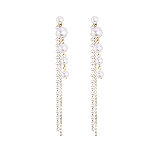 XINGLIDA Lange Perlenohrringe mit großen Perlen, Brautschmuck, Accessoires, Schmuck, geeignet für Damen, Size reference picture, Metall von XINGLIDA