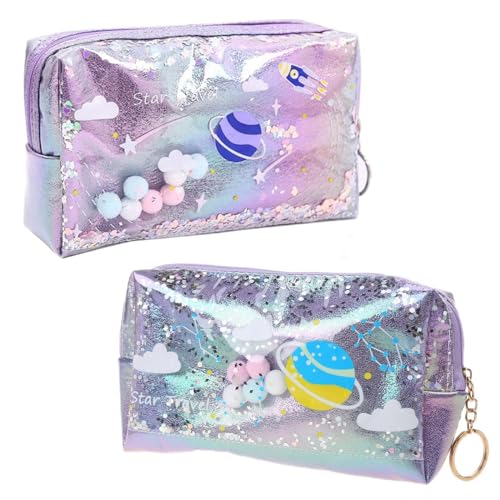 XINGLIDA Schöne große Treibsand-Planet-Bleistifttasche aus Leder für Stifte, Make-up-Tasche, Mädchen, G, Hinweis:, 18.5*11cm von XINGLIDA