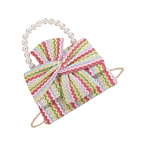XINGLIDA Stilvolle Frühlingshandtasche Mit Künstlichen Perlen Dekors Praktische Strohbeutel Geräumige Kapazität Schulterkreuzkörper Geldbeutel Praktische Frühlings Mode von XINGLIDA