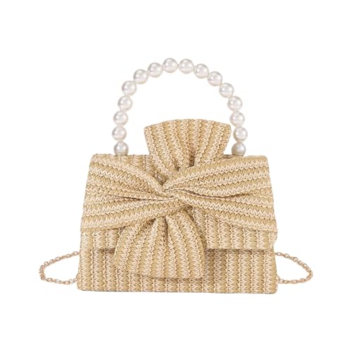 XINGLIDA Stilvolle Frühlingshandtasche Mit Künstlichen Perlen Dekors Praktische Strohbeutel Geräumige Kapazität Schulterkreuzkörper Geldbeutel Praktische Frühlings Mode von XINGLIDA