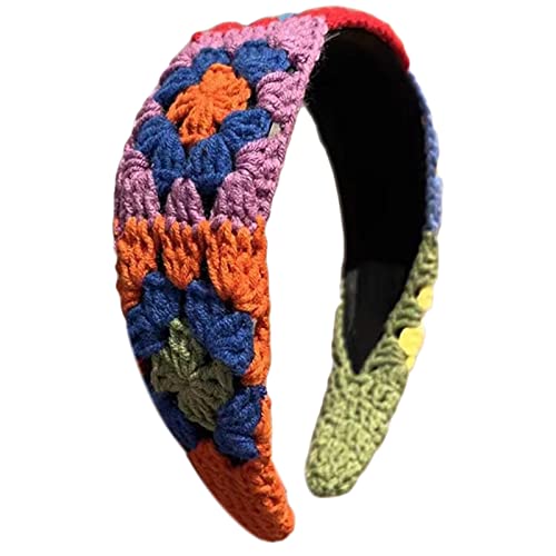 XINGLIDA Stirnband, gestricktes Haarband für Damen, Stretch-Turban, Blumenmuster, gehäkelt, Oma, quadratisch, ethnischer Stil, zum Binden (Nr. 2) von XINGLIDA