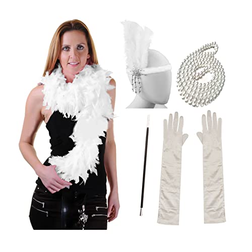 XINGLIDA Vintage 1920er Jahre Flapper Gatsby Damen Kostüm Zubehör Feder Stirnband Halskette Schal Handschuhe für 20er Jahre Cocktailparty (W#) von XINGLIDA