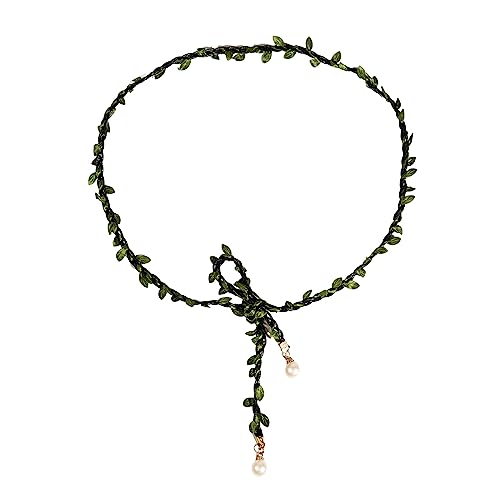 XINGLIDA Vintage Grüne Blätter Gürtel Für Frauen Weiße Perle Anhänger Dekore Damen Kleid Gürtel Weibliche Taille Seil Zubehör von XINGLIDA