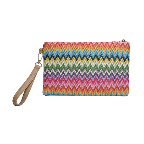 XINGLIDA Websenstil Handtasche Für Frauen Mädchen Ethnische Regenbogenstrohbeutel Frauen Kontrastfarbe Handgefertigt Lässig Clutch Weibliche Regenbogen Gewebte Freizeitkupplungskontrast von XINGLIDA