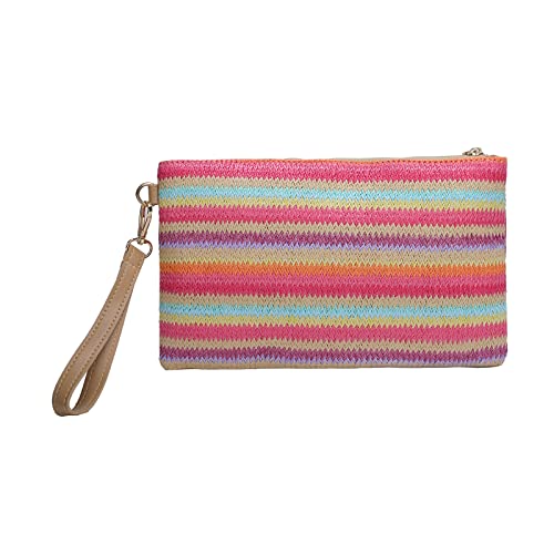 XINGLIDA Websenstil Handtasche Für Frauen Mädchen Ethnische Regenbogenstrohbeutel Frauen Kontrastfarbe Handgefertigt Lässig Clutch Weibliche Regenbogen Gewebte Freizeitkupplungskontrast von XINGLIDA