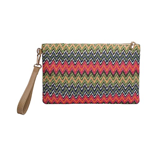 XINGLIDA Websenstil Handtasche Für Frauen Mädchen Ethnische Regenbogenstrohbeutel Frauen Kontrastfarbe Handgefertigt Lässig Clutch Weibliche Regenbogen Gewebte Freizeitkupplungskontrast von XINGLIDA