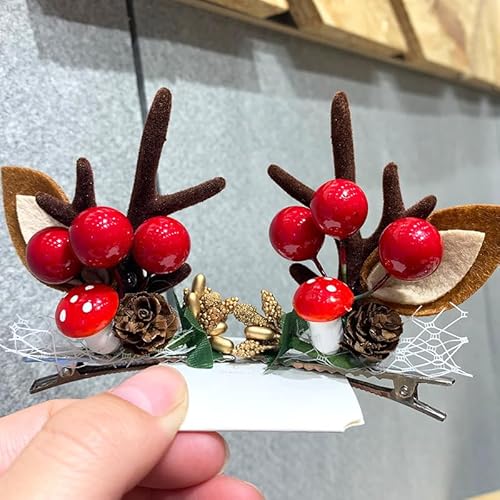 1 Paar Weihnachtshaarspangen - Weihnachtsplüschkugel Geweih Haarnadeln Haarschmuck für seitlich gefegten Pony und Haarschmuck von XINGNIAO