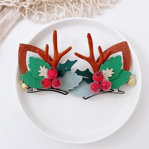 1 Paar Weihnachtshaarspangen - Weihnachtsplüschkugel Geweih Haarnadeln Haarschmuck für seitlich gefegten Pony und Haarschmuck von XINGNIAO