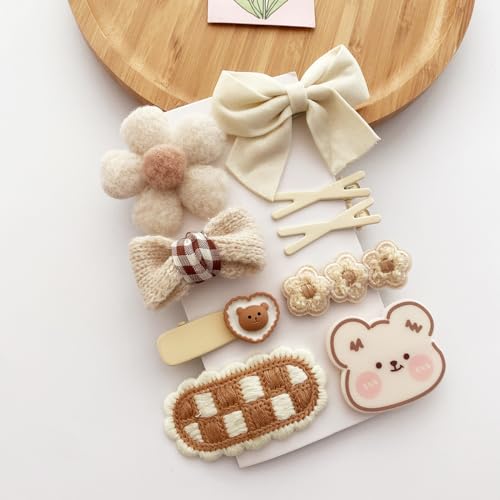 10 STÜCK süße Haarspangen Set für Mädchen-Herbst und Winter Plüsch Blume süße Haarspangen Kaffee Farbe Bogen Haarnadel von XINGNIAO