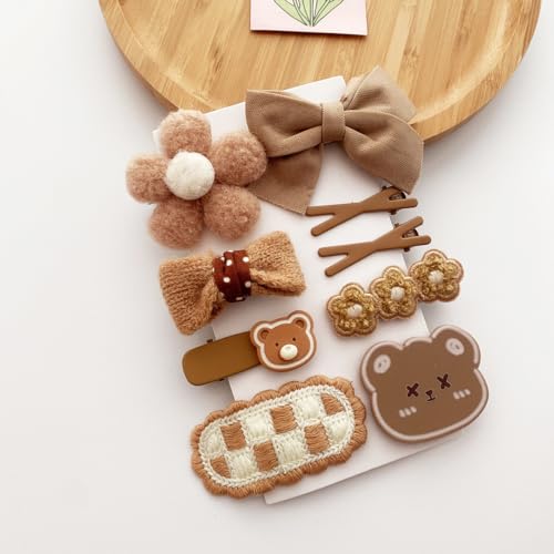 10 STÜCK süße Haarspangen Set für Mädchen-Herbst und Winter Plüsch Blume süße Haarspangen Kaffee Farbe Bogen Haarnadel von XINGNIAO