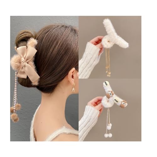 Bow Quaste Plüsch Haarspange Plüsch Haarkralle Haarschmuck Elegante Plüsch Backenklemme für Frauen Mädchen, 2 Stück / 16# von XINGNIAO