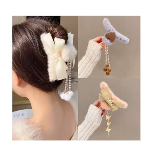 Bow Quaste Plüsch Haarspange Plüsch Haarkralle Haarschmuck Elegante Plüsch Backenklemme für Frauen Mädchen, 2 Stück / 5# von XINGNIAO