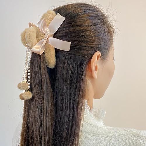 Flauschige Plüsch-Haarklauenclips Bowknot Haarspangen Haarspangen rutschfeste große Klauenclips Haarschmuck für Frauen und Mädchen von XINGNIAO