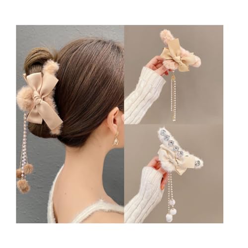 Schleife Quaste Plüsch Haarspange Plüsch Haarkralle Haarschmuck Elegante Plüschbackenklemme für Frauen Mädchen, 2 Stück / 19# von XINGNIAO