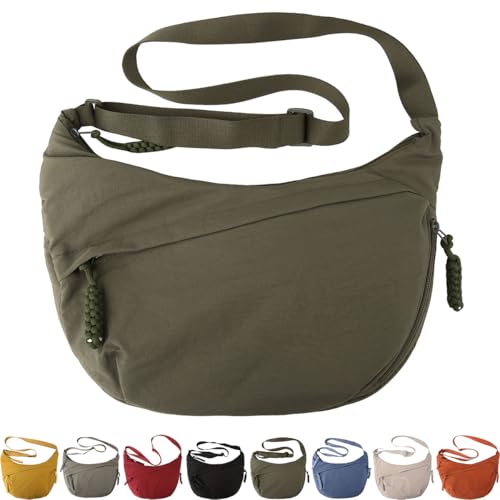 XINGNIAO Damen Halbmond Umhngetasche, Wasserabweisend, Verstellbarer Schultergurt, Large Nylon Halbmond Tasche, Minimalistisch, Dunkelgrn von XINGNIAO