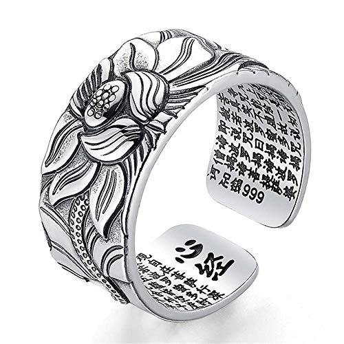 XINGXINGFAN Ring aus 999er Sterlingsilber, Lotusblüte, offen, buddhistischen Herz-Sutra-Ring, offen, verstellbare Ringe von XINGXINGFAN