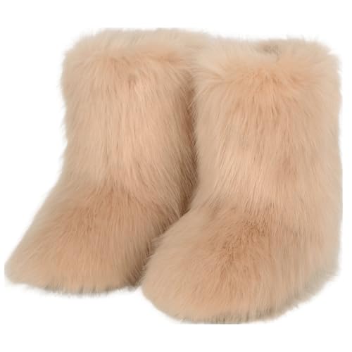 XINHU Women's Fluffy Faux Fur Boot, Faux Fur Boot Winter Wärme Modische Casual Furry Knee Mid Stiefel mit Fleece & Anti-Rutsch-Sohle (Abschnitt A04, 6) von XINHU