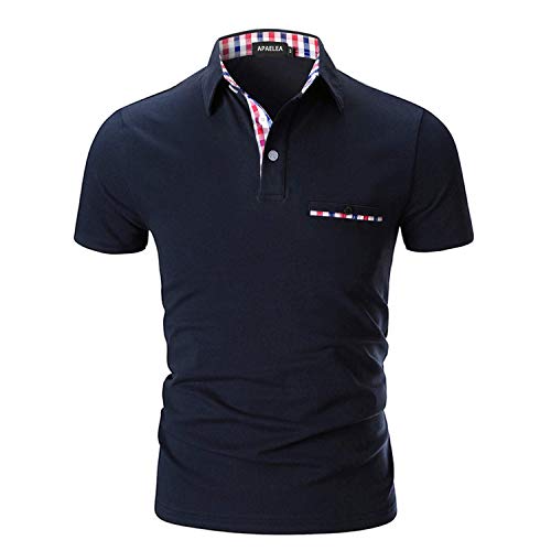 APAELEA Herren Poloshirt Kurzarm Einfarbig Freizeit Plaid Spleißen Golf T-Shirt,Blau 1,L von APAELEA