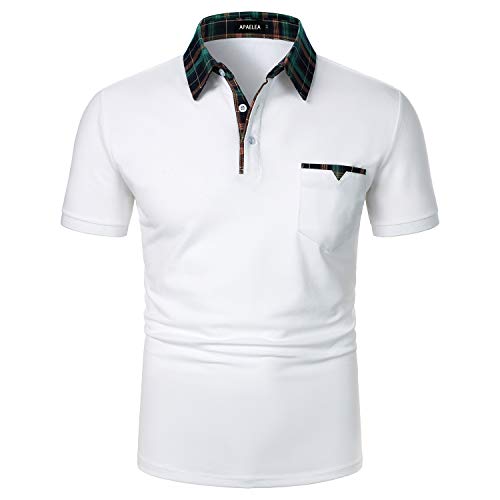 APAELEA Kurzarm Poloshirts Herren Casual Polohemd Kontrast Golf T-Shirt mit Brusttasche (DE/NL/SE/PL, Alphanumerisch, XXL, Regular, Regular, Weiß) von APAELEA
