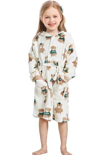 XINNE Unisex Baby Korallen Fleece mit Kapuze Morgenmantel Bademantel Jungen Mädchen Kleinkinder Pyjamas Nachtwäsche von XINNE