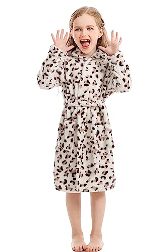 XINNE Unisex Kinder Mädchen Jungen Kapuzen-Bademantel Weiche Tier Schlafanzug Morgenmantel Nachtwäsche Pajamas Größe 110 Leopard von XINNE