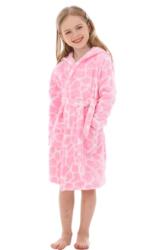XINNE Unisex Kinder Mädchen Jungen Kapuzen-Bademantel Weiche Tier Schlafanzug Morgenmantel Nachtwäsche Pajamas Größe 130 Rosa Kuh von XINNE