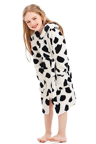 XINNE Unisex Kinder Mädchen Jungen Kapuzen-Bademantel Weiche Tier Schlafanzug Morgenmantel Nachtwäsche Pajamas Größe 140 Kuh von XINNE