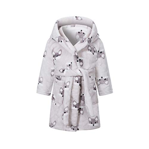 XINNE Unisex Kleinkinder Kinder Kapuzen Bademantel Jungen Mädchen Morgenmantel Cartoon Tier Pyjamas Flanell-Nachtwäsche Größe 130 Grau Fuchs von XINNE