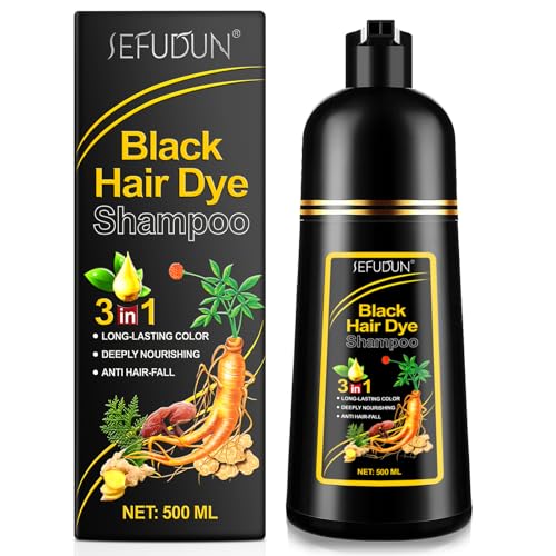 Schwarzes Haar Färbung Shampoo & Conditioner 3 in 1, Lang Anhaltende Schwarze Farbe Kombiniert mit Tiefenpflege, Pflanzliche Formel für Anti-Haarausfall, für Männer und Frauen von XINSZLIN