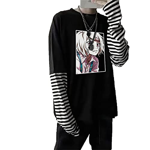 XINTAYEL Japanisches Anime Tokyo Ghoul Gefälschtes zweiteiliges T-Shirt Juzo Suzuya Bedrucktes übergroßes Männer Frauen Langarm Streifen T-Shirt von XINTAYEL